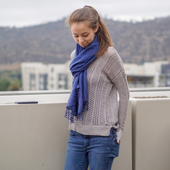 La Fiorentina Navy Blue Silk & Wool Fringe Scarf - Picture 2 of 4